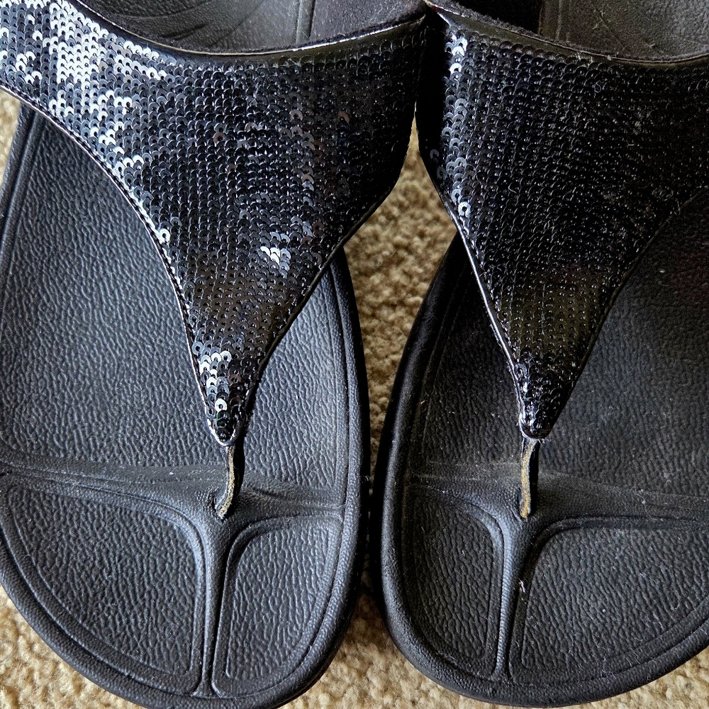 FitFlop Lulu Glitter Toe Thong T Strap Sandals Women's Black Size 7 - Picture 4 of 8